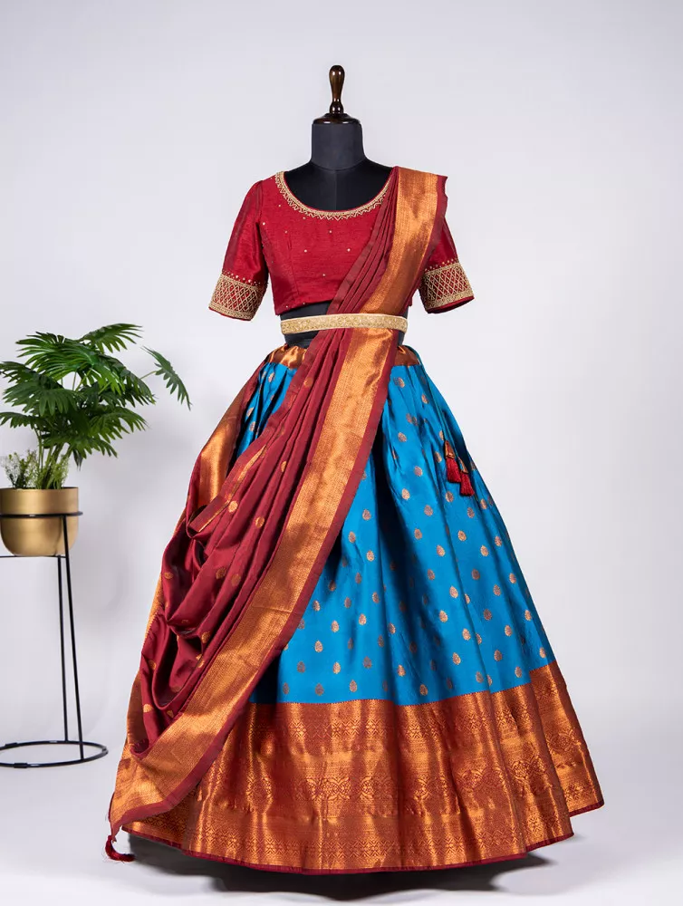 Pattu Lehenga | Lehenga saree design, Indian saree blouses designs, Half saree  designs