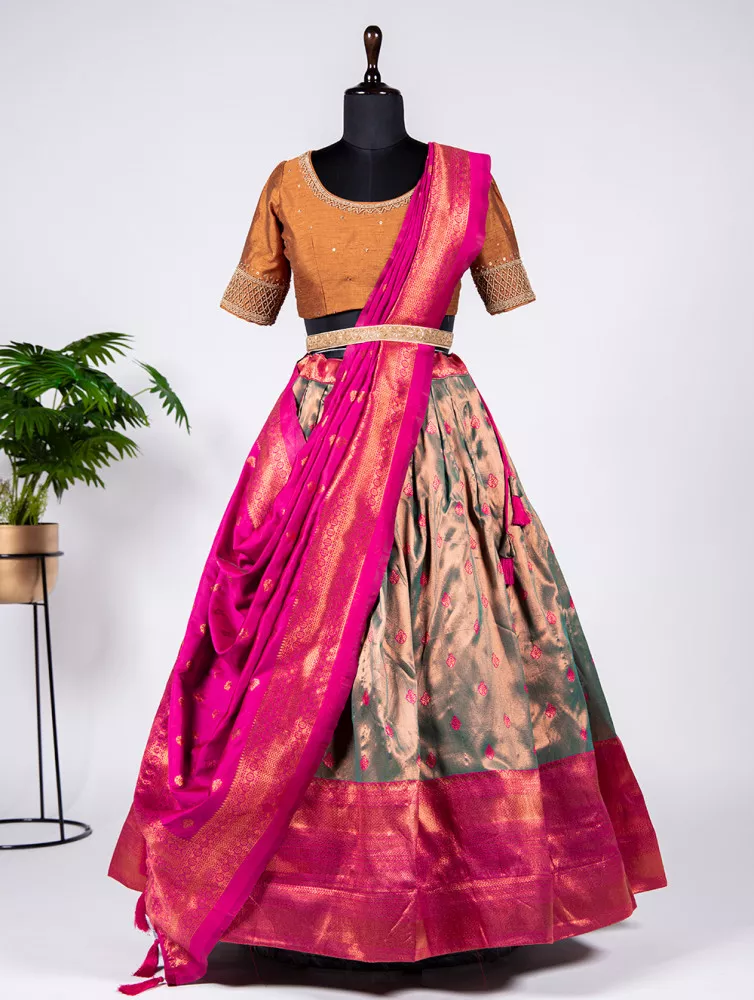 Traditional Zari Woven Banarasi Silk Lehenga Choli – Halfsaree-studio