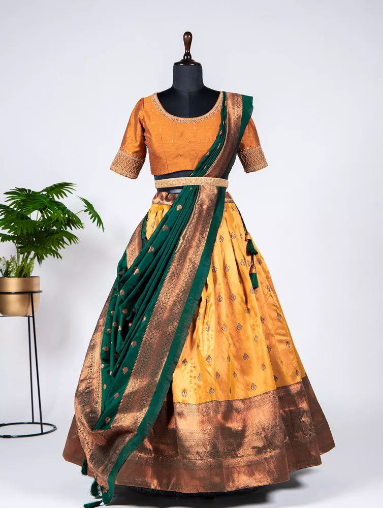 The Most Gorgeous South Indian Lehenga Saree Designs We Spotted! | Lehenga  saree design, Half saree designs, Saree designs