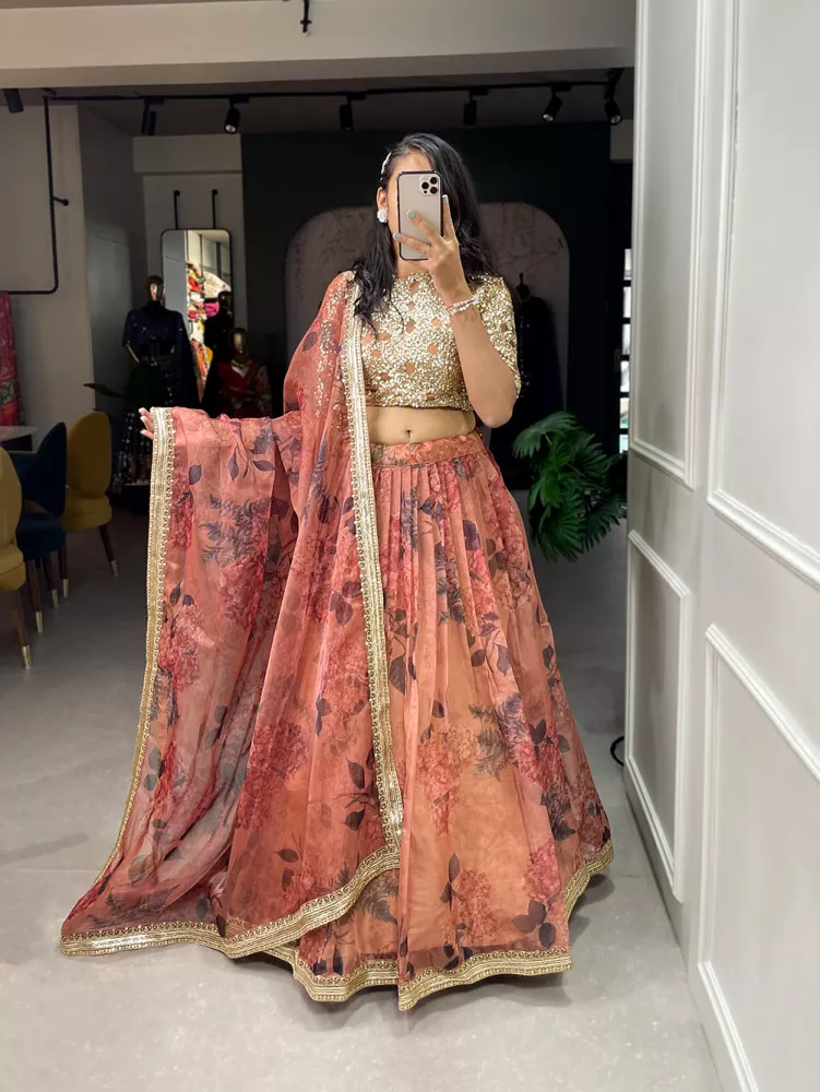 Organza Lehenga Choli in Red