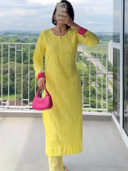Yellow Color Kurti With Pent for Haldi Function in Chicken Butti With Embroidery