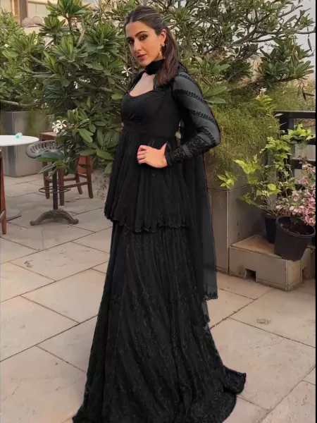 Black Color Sharara Suit With Georgette Fabric – Kaleendi