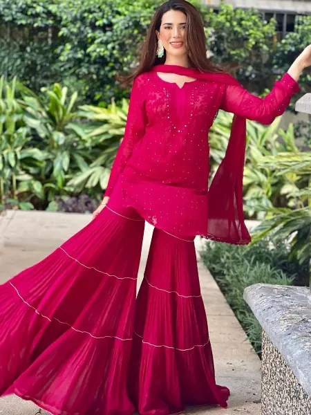 Red Sharara Suits: Buy Red Sharara Suits Online in India | Aachho