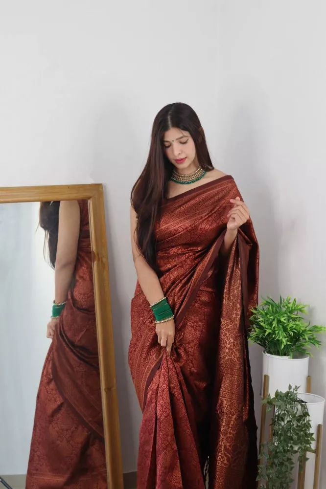 Buy Upalksh Woven, Printed, Applique, Embellished Banarasi Jacquard, Cotton Silk  Maroon Sarees Online @ Best Price In India | Flipkart.com