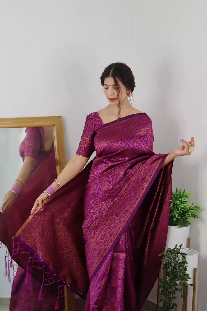 Beautiful Dark Magenta Raw Silk Embroidered Designer Saree. | Party wear  sarees, Indian bridal sarees, Saree models