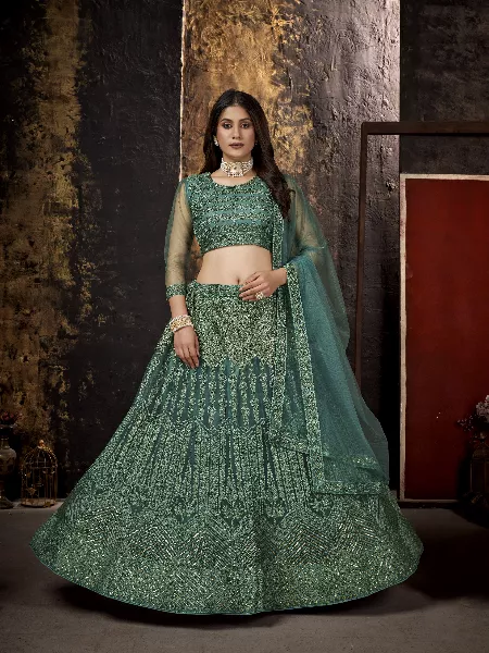 Buy Net wedding Lehenga Choli In Sea Green Color Online - LLCV01578 |  Andaaz Fashion