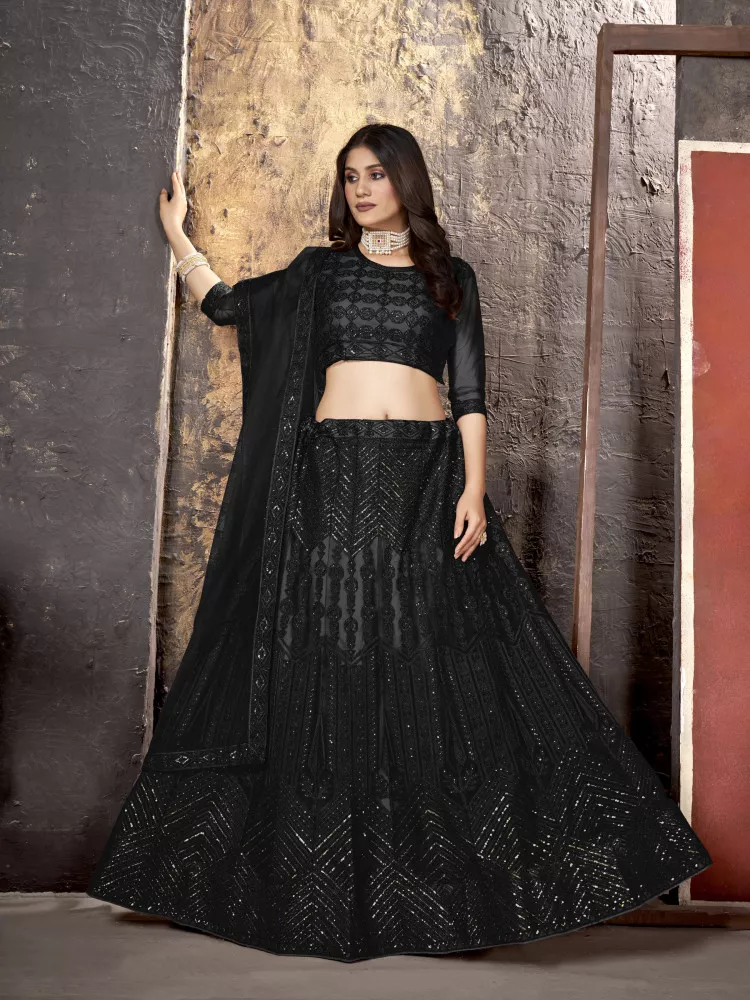 Black Color Satin Silk Embroidery Work Festival Party Wear Lehenga Choli  -5975166023 | Heenastyle