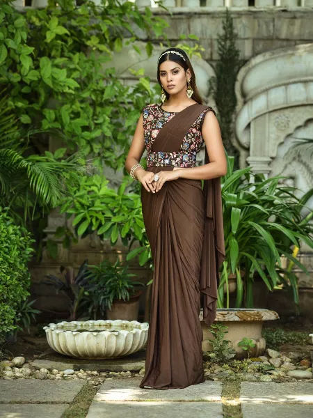 Jute Silk Saree with Digital print and Light Brown colour – Nivedita  Fashions