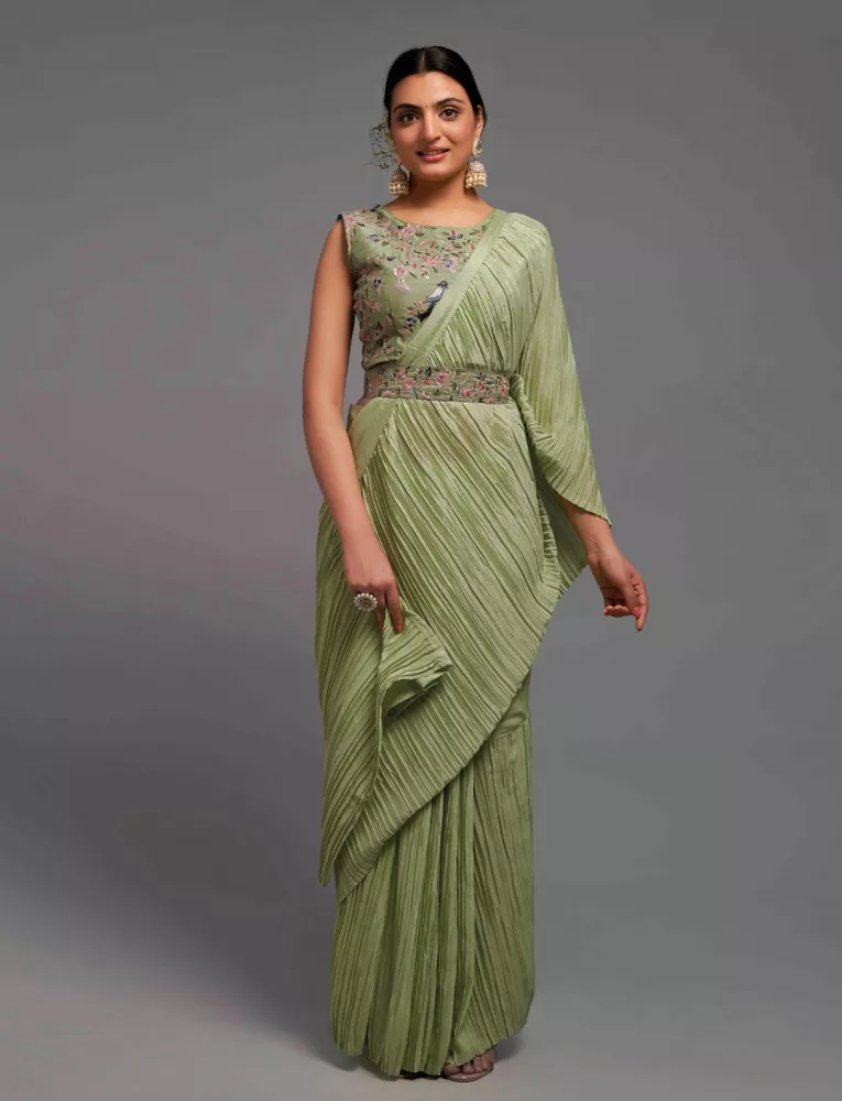 Crush Chinon Half and Half Saree with Heavy Multi Sequins Work Blouse With Waist  Belt - THE52 - 4122325