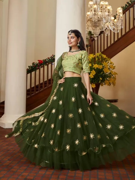 Buy Green Art Silk Embroidered Umbrella Lehenga Wedding Wear Online at Best  Price | Cbazaar