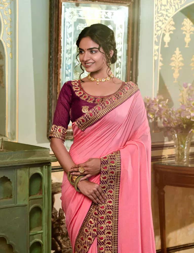 Pretty Baby Pink Soft Silk Saree With Lassitude Blouse Piece