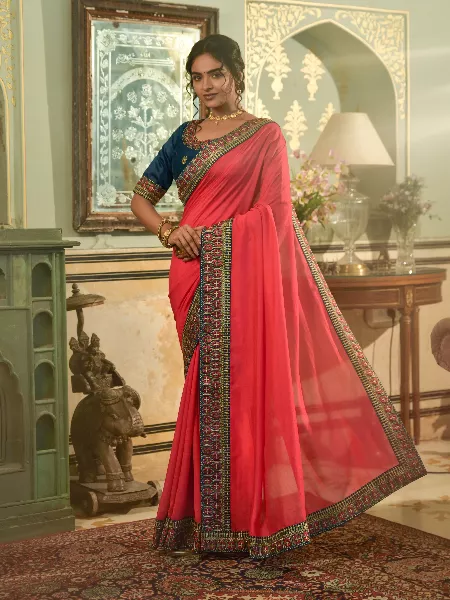 Buy Gajri and Chiku Colour Paper Silk and Net Designer Party Wear Saree at  Amazon.in