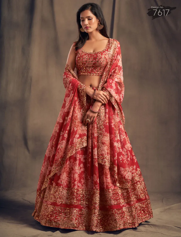 Buy Red Heavy Zari Embroidered Silk Lehenga Set Online in USA – Pure  Elegance