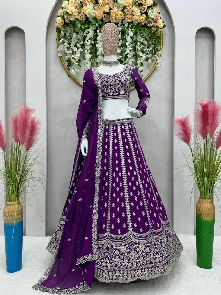 Purple Color Indian Wedding Lehenga Choli With Heavy Work Bridal Lehenga Choli