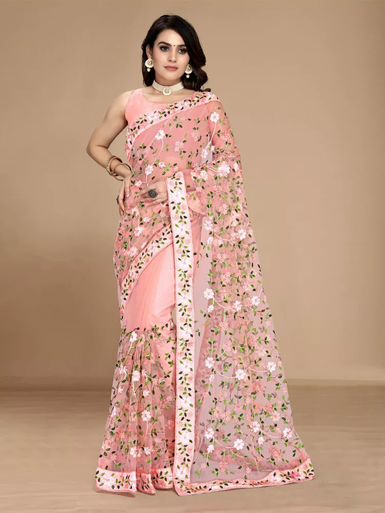 Peach lehenga with pink pattu border half saree | Long sleeve floral maxi  dress, Half saree designs, Saree models