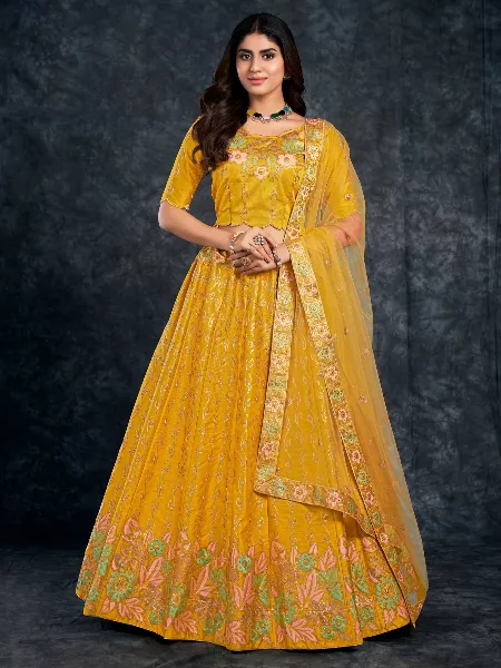 Pink And Yellow Skirt Top Lehenga Choli Indian Wedding Party Wear Lengha  Chunri | eBay