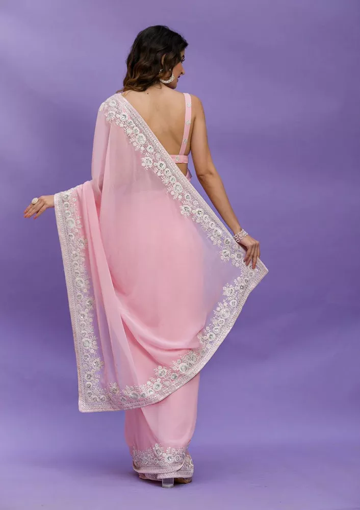 Blush Pink Saree with Sequence Embroidery Work – Dailylifestyle