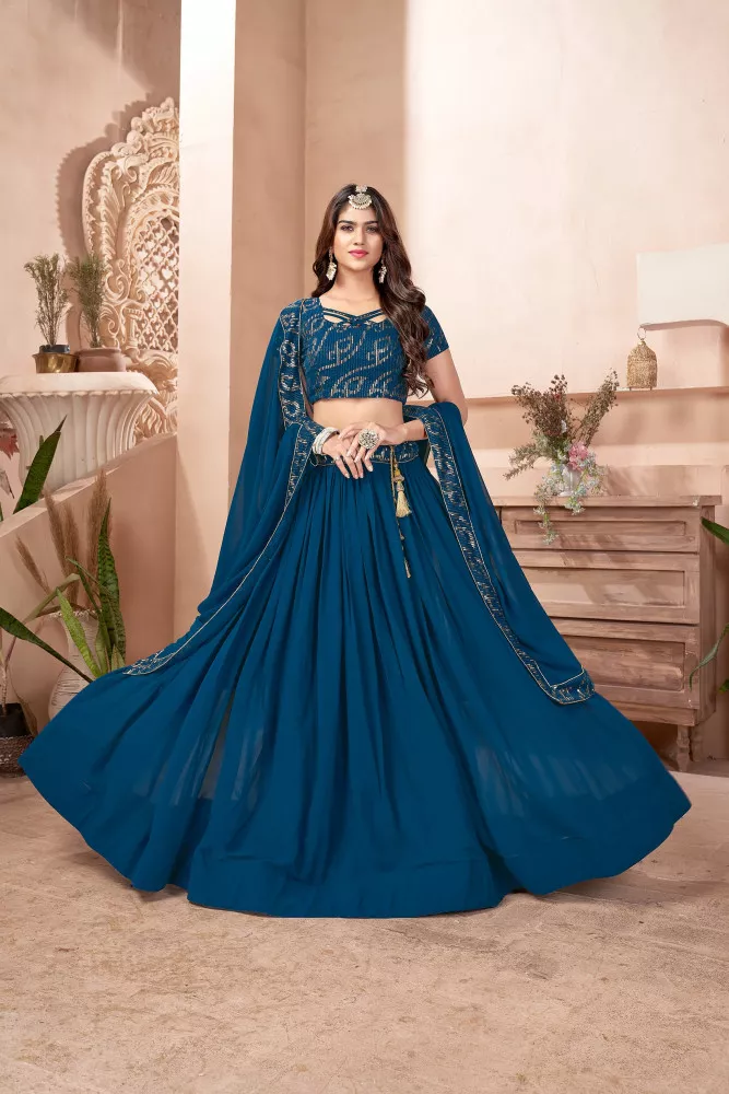 Buy Exclusive Blue Printed Party Wear Lehenga Choli