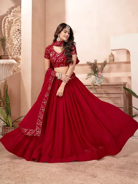 BridalTrunk - Online Indian Multi Designer Fashion Shopping RED SEQUIN  LEHENGA SET