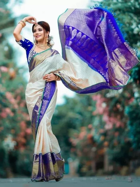 Chamunda Tex Wedding Wear Cream Silk Saree, 5.5 M (separate Blouse Piece)  at Rs 550 in Surat