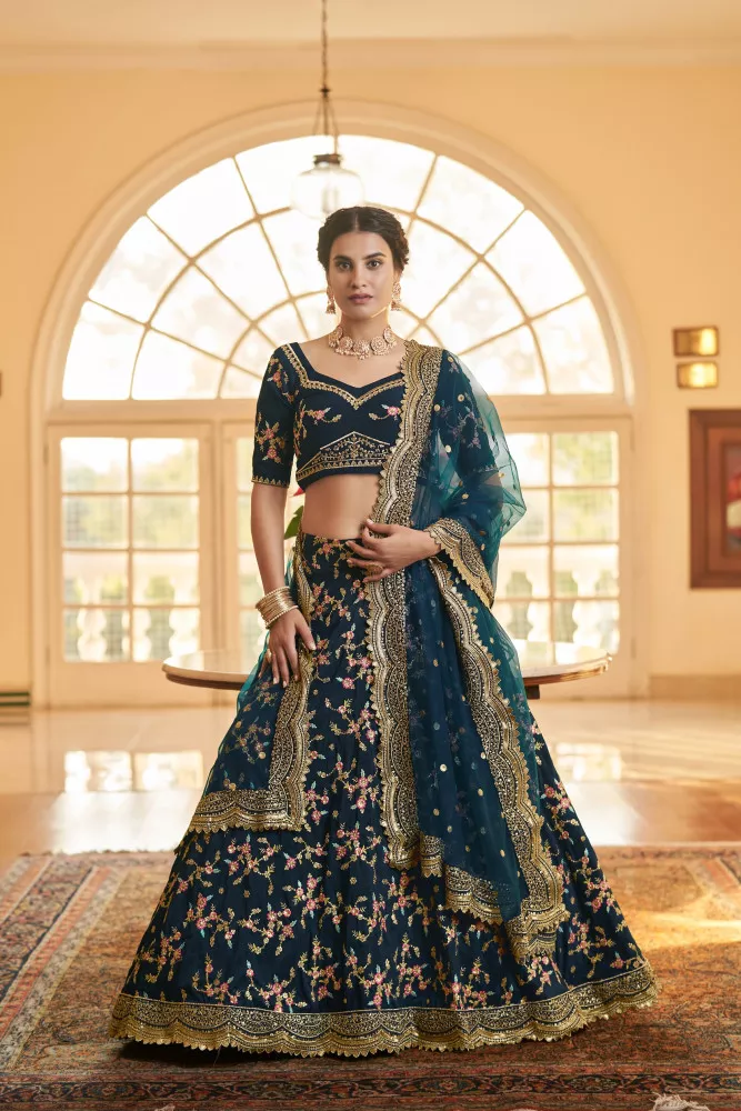 Velvet Unstitched KB 1046 Blue Wedding Wear Bridal Lehenga Collection,  Size: Free Size at Rs 3995 in Surat
