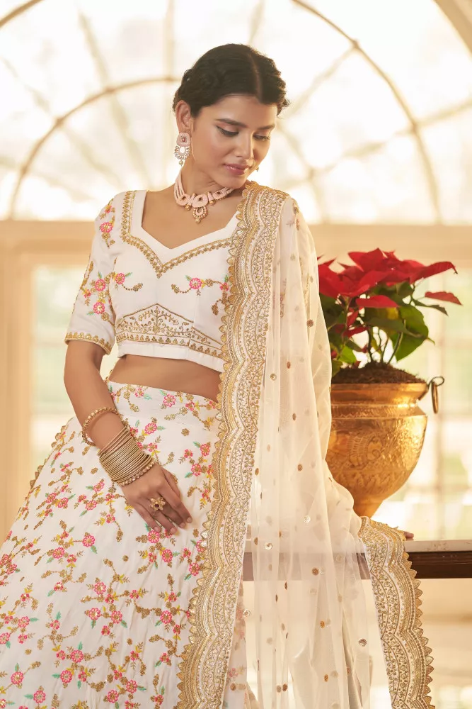 Indian wedding white and black silk wedding lehenga 7711