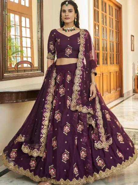Buy Purple Color Premium Organza Fabric Festive Wear Lehenga Choli Online -  LEHV3219 |Appelle Fashion