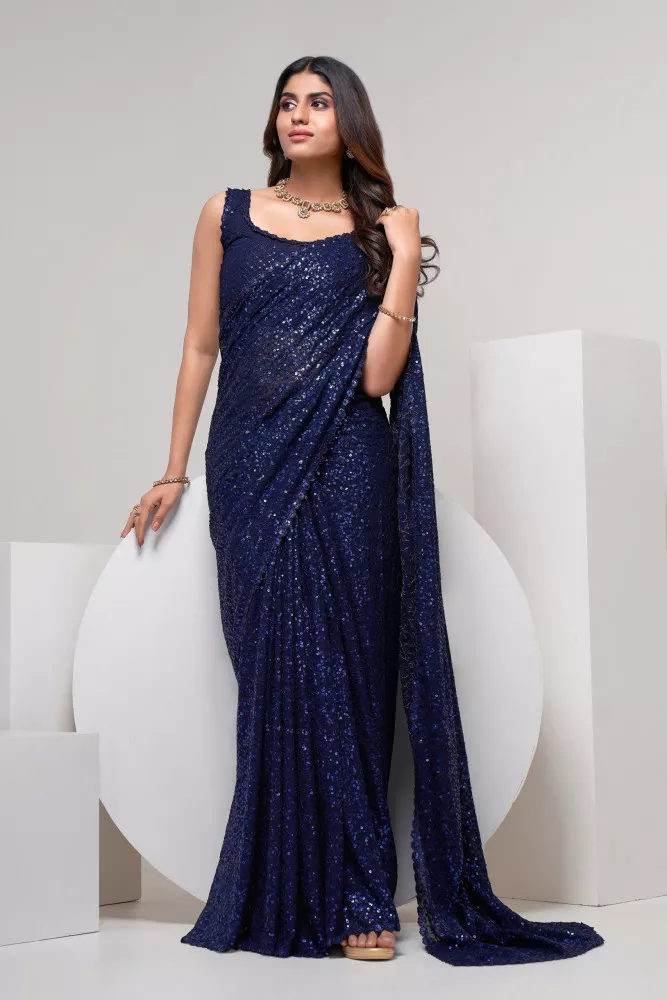 Blue Party Wear Marble Georgette Saree For Women at Rs.650/Piece in surat  offer by Global Enterprise