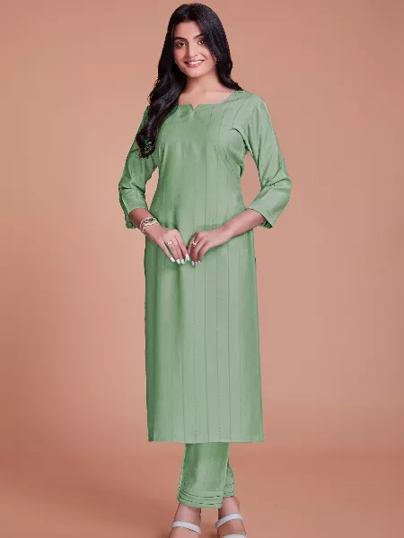 Pista Color Daily Wear Casual Kurta Pant Set for Women in Viscos Fabric