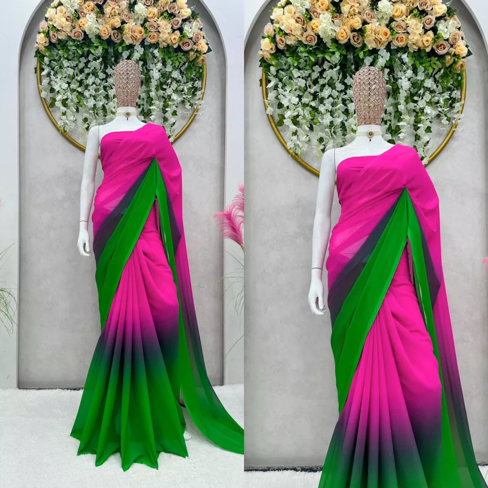 Buy Multi Color Chiffon Ombre Saree With Unstitched Blouse Piece For Women  by Nazaakat by Samara Singh Online at Aza Fashions.