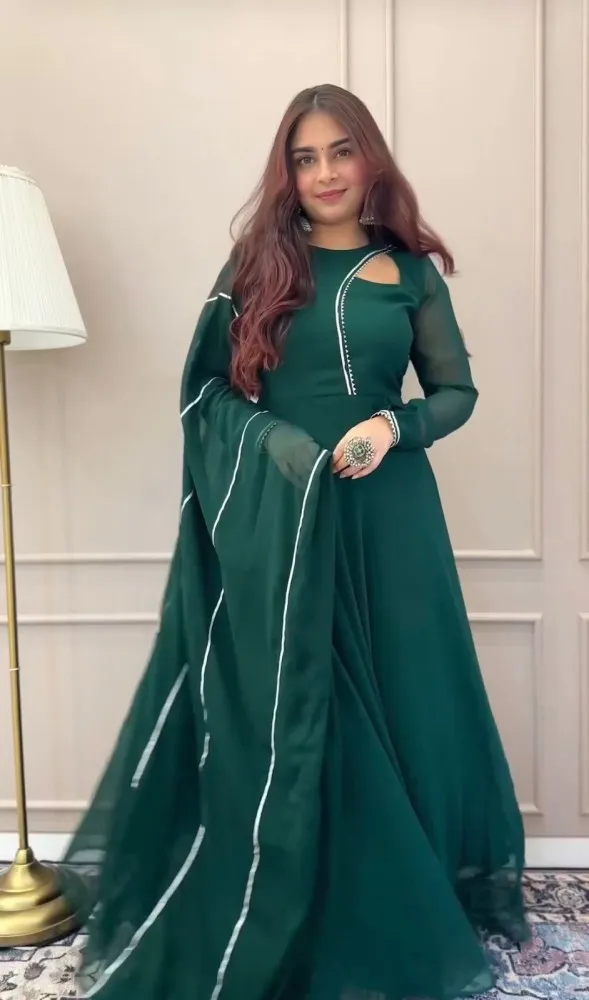 RF - green color Georgette Gown Dress. - Designer Salwar Kameez - Salwar  Suits - Indian