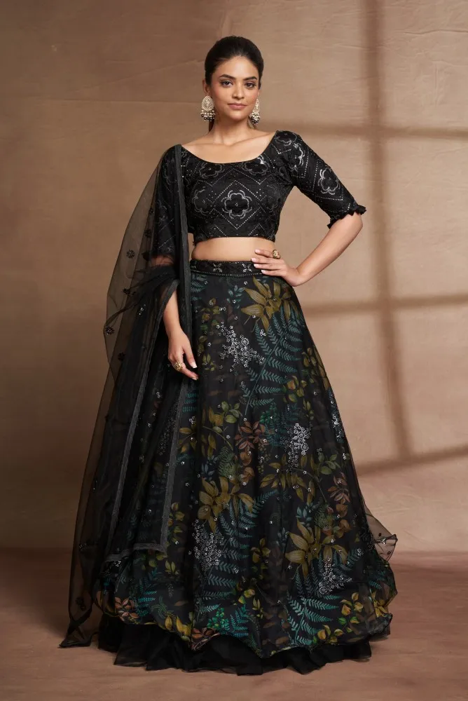 Buy Black & Beige Sarvada Embroidered Lehenga Set Online - RI.Ritu Kumar  India Store View
