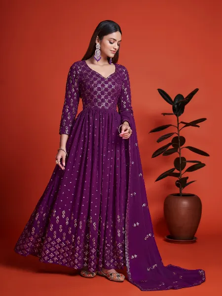 Purple Embroidered Net Anarkali Suit | Anarkali suit, A line maxi dress,  Party wear sarees