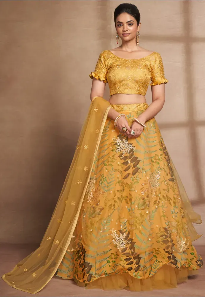 Function Wear Designer Yellow Color Lehenga Choli In Organza Fabric