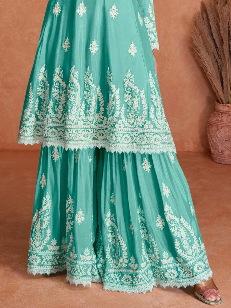 Sky Blue Sharara in Georgette Fabric with plus Size