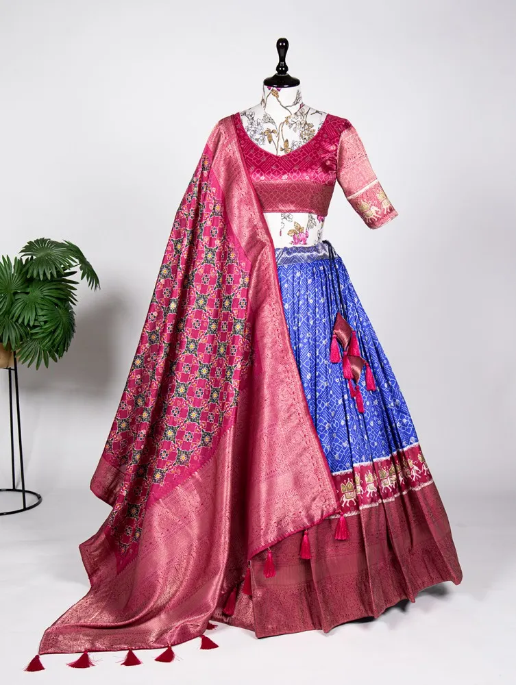 Navy Blue And Pink Lehenga Choli