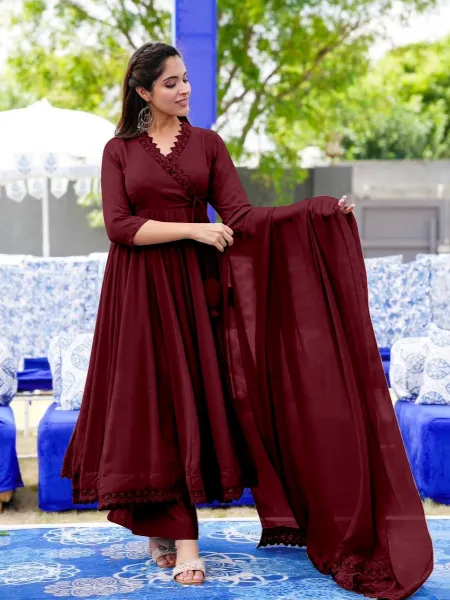 Order Stylish Net Gown Dress In Maroon Color - Dmv15156