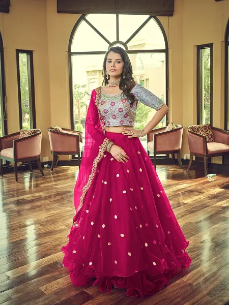 Buy Pink Net Embroidery Linear Sweetheart Neck Blouse And Bridal Lehenga  Set For Women by Bindani by Jigar & Nikita Online at Aza Fashions.