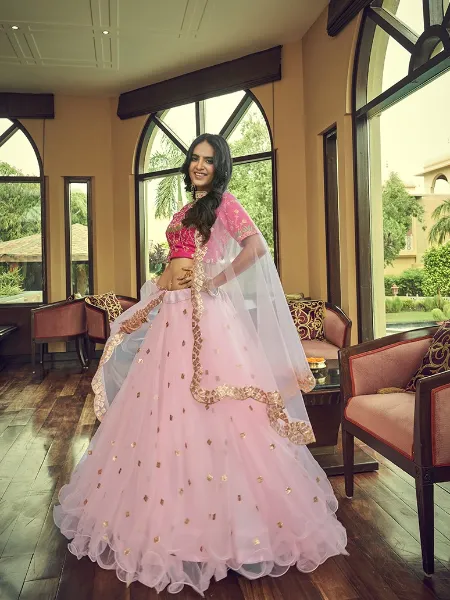 Silk bridal lehenga choli in Pink colour 1012