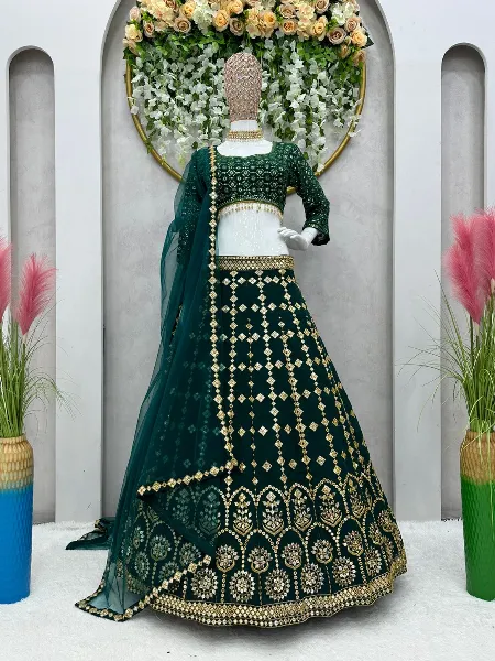 Buy Wedding Dark Green Color Bridal Wear Designer Lehenga Choli for Women,  Ready to Wear Lehenga Choli Embroidered Malay Satin Lehenga Choli Online in  India - Etsy