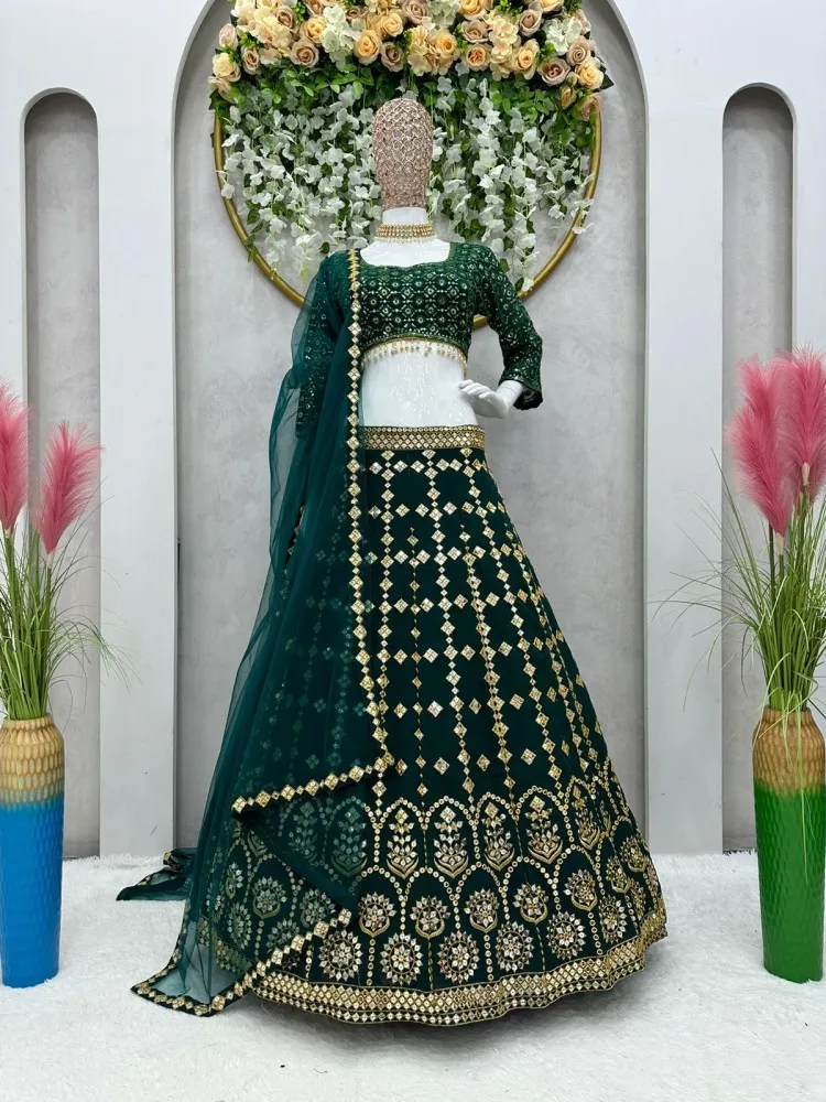 Amazon.com: HALFSAREE STUDIO Peach Banarasi Silk New Lehenga Design :  Clothing, Shoes & Jewelry