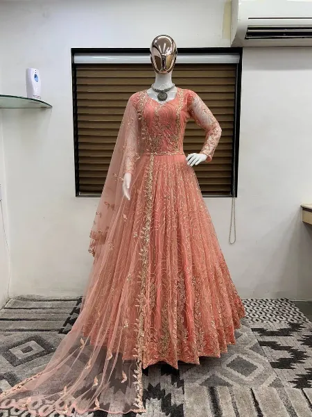 Net Fabric Gown with Sequin & Embroidery Work by Shreekama