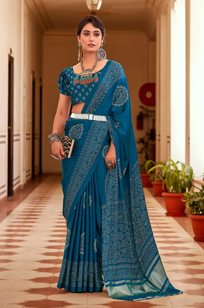 Buy Teal Blue South Silk Saree online-Karagiri – Karagiri Global