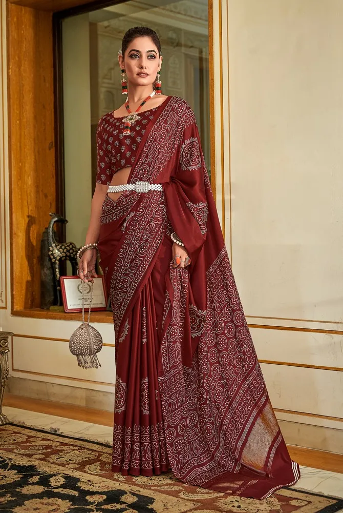 80% OFF on Samah Embroidered, Embellished Bollywood Pure Silk Saree(Maroon)  on Flipkart | PaisaWapas.com