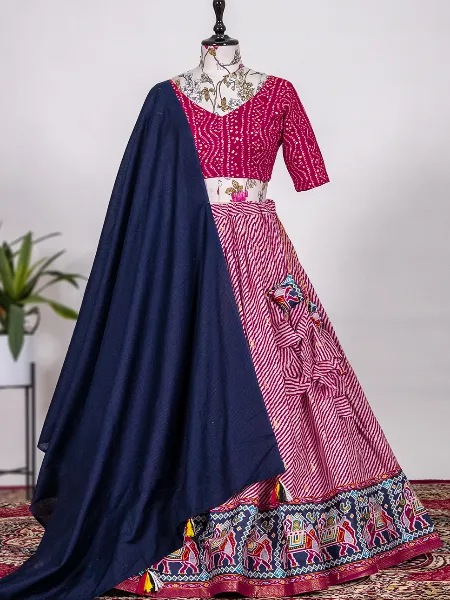 Pink Color Cotton Lehenga Choli With Digital Print and Foil Work With Dupatta