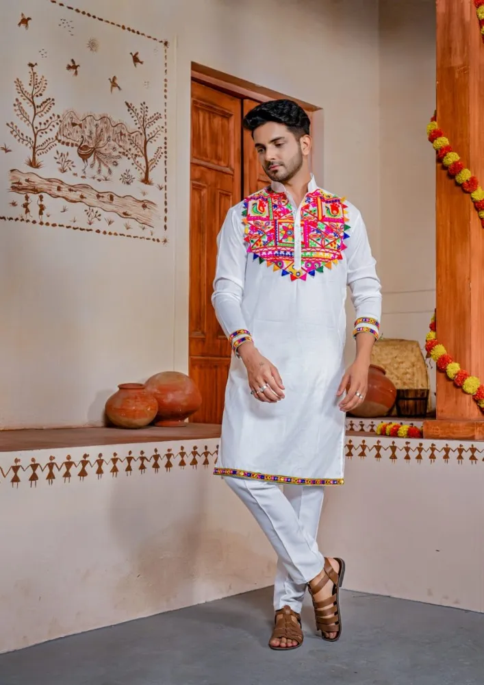 Navratri Kurta for Mens in Cotton With Pajama and Sequence Work in USA, UK,  Malaysia, South Africa, Dubai, Singapore