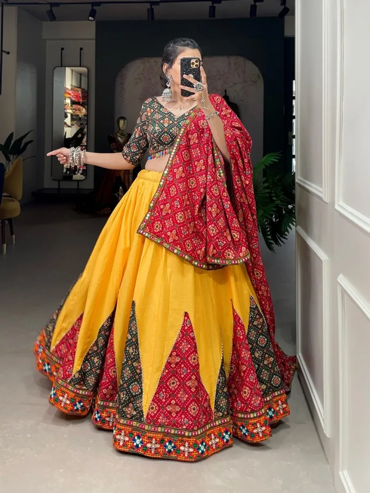 Yellow Color Kanjiveram Silk Wedding Wear Beautiful Half Saree