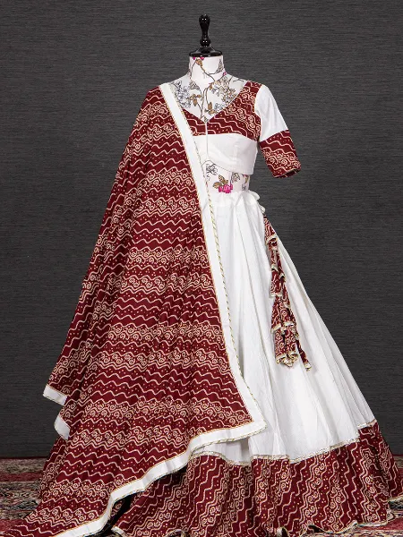 Maroon Color Pure Cotton Ready to Wear Lehenga Choli With Foil Print