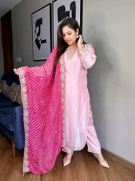 Selfie Baby Pink Cotton Silk Suit Set
