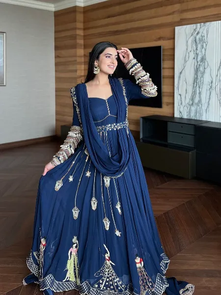 Adorable Navy Blue Colour Embroidery Worked Designer Lehenga Choli With  Belt – Kaleendi